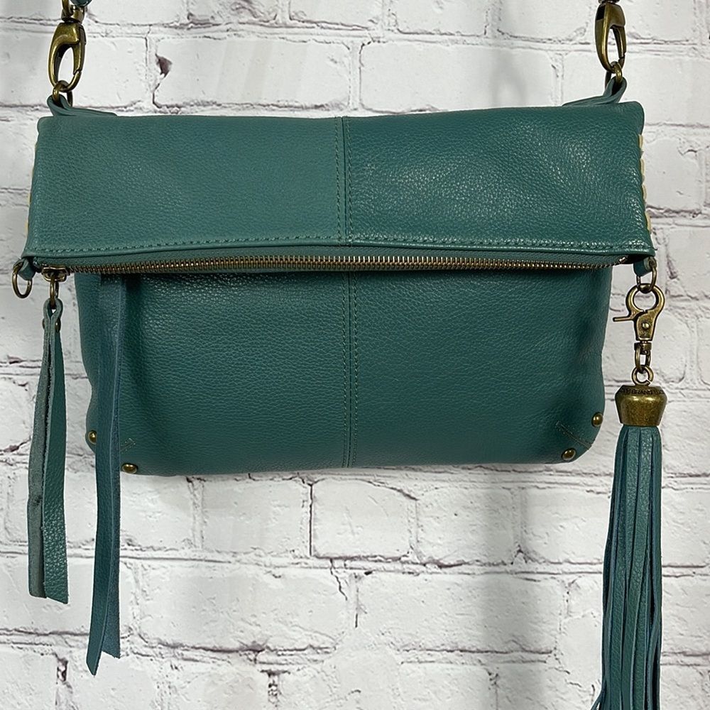 Lucky Brand Leather Del Rey Cross Body Bag Fold-over Flap Clutch Purse Leather